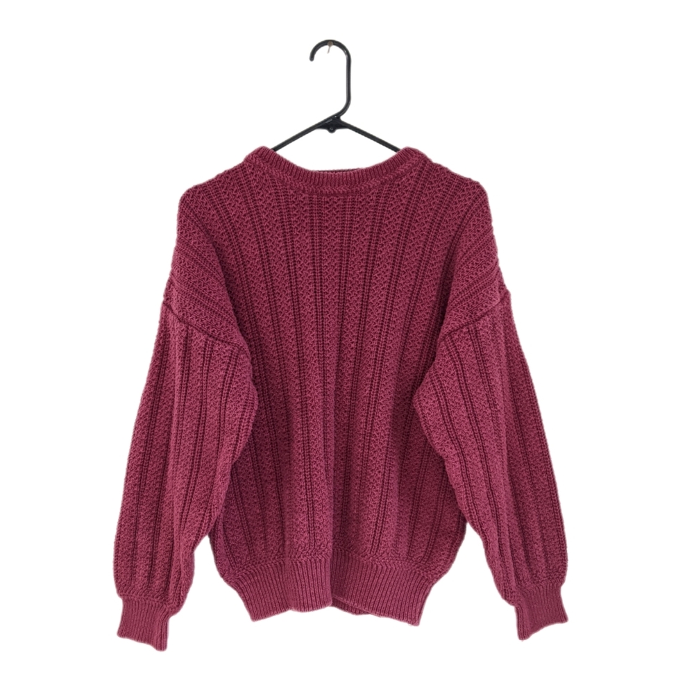 Vintage 90s Grunge Faded Red Chunky Knit Crew Neck Cozy Sweater